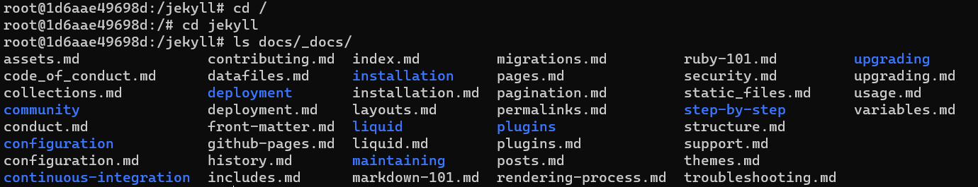 Listing the markdown files in Jekyll's documentation